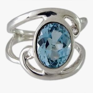 Unique 925 Sterling Silver Blue topaz Swirl Ring size 6